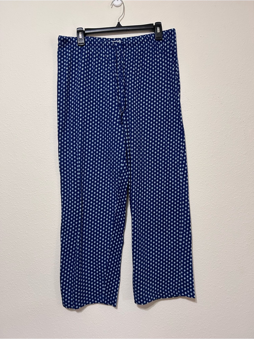 Anne Klein Womens Large Blue Printed Drawstring Wide Leg Pajama Pants Lounge